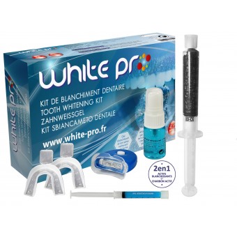 KIT 2 en 1  GEL CHARBON COCO ACTIF BLANCHIMENT DENTAIRE WHITE PRO 